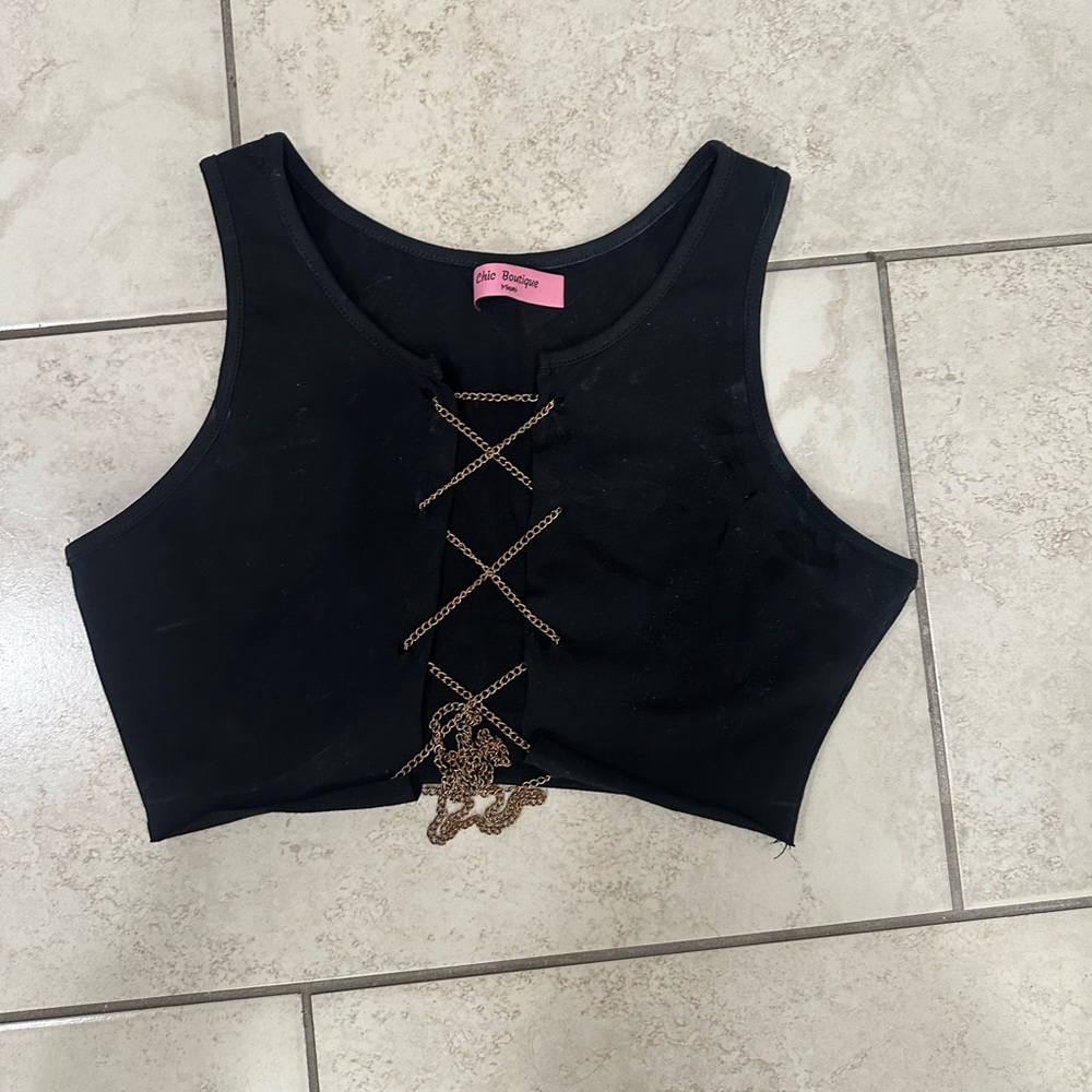 Black crop top with chains